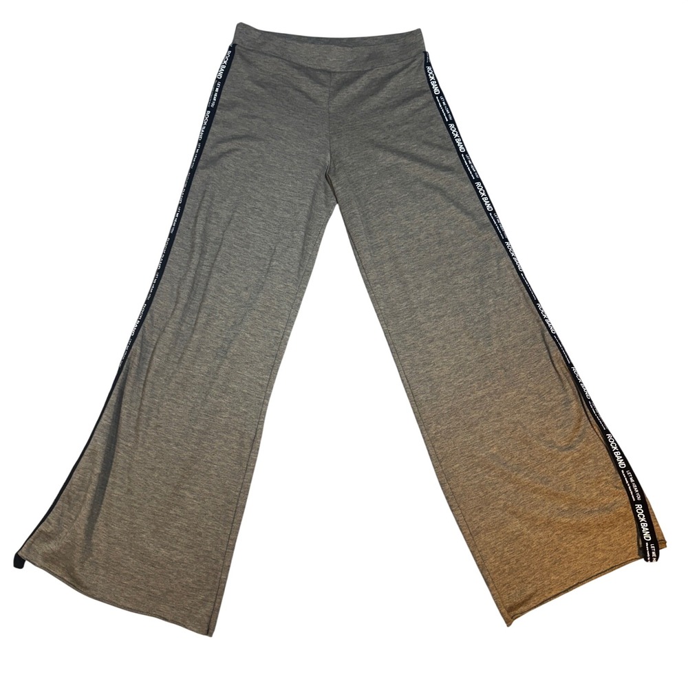 MEEK Rock Band Graphic Side Tape Wide Leg Lounge Pants Gray Heathered Small